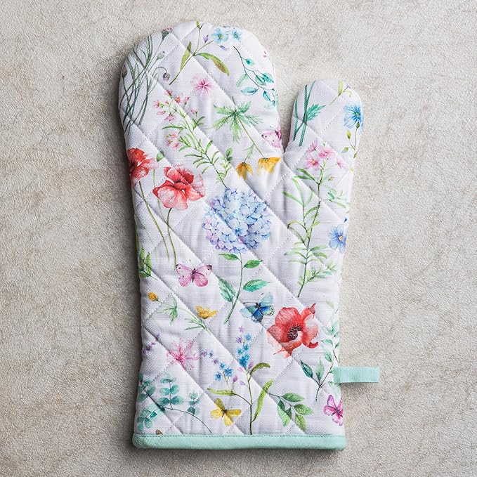 Maison d'Hermine Oven Gloves 100% Cotton Oven Mitt 7" x 13" with Loop Heat Resistant BBQ Cooking Gloves Baking Grilling Kitchen Hotel Home Farmhouse Spring Summer (Pack of 1, Just Floral)