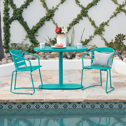 Christopher Knight Home Adley Outdoor Bistro Set, 3-Piece Bistro Table and Chair Set of 2, Patio Furniture Set with Iron Frame, Outdoor Metal Bistro Dining Set, Poolside/Garden Cafeteria, Teal