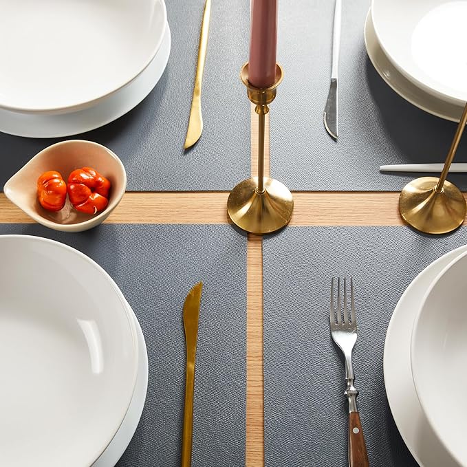 DOLOPL Placemats Set of 6-17"x11.8", Faux Leather Heat Resistant Table Placemat for Dining Table Protection, Waterproof Wipeable & Washable Kitchen Table Mats for Dining,Party,BBQ,Holiday(Gray)