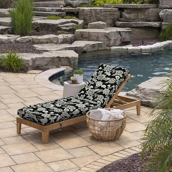 Arden Outdoor Plush Modern Tufted Chaise Cushion, 76 x 22, Rain-Proof, Fade Resistant, Tufted Cushion for Chaise Lounger Ashland Black Jacobean | Plush Comfort, Modern Tuft, Lounge Cushion, Rain-Proof, Fade Resistant, Mold and Mildew Resistant