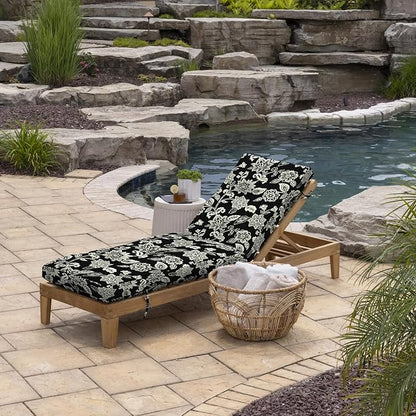 Arden Outdoor Plush Modern Tufted Chaise Cushion, 76 x 22, Rain-Proof, Fade Resistant, Tufted Cushion for Chaise Lounger Ashland Black Jacobean | Plush Comfort, Modern Tuft, Lounge Cushion, Rain-Proof, Fade Resistant, Mold and Mildew Resistant