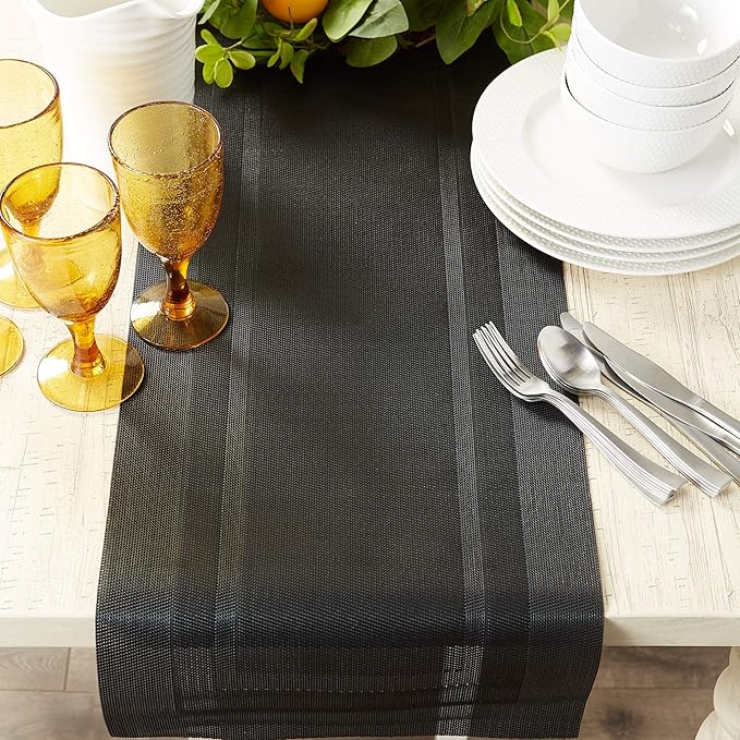 DII PVC Tabletop Collection Woven Indoor/Outdoor, Table Runner, 14x72, Black (Pack of 12)
