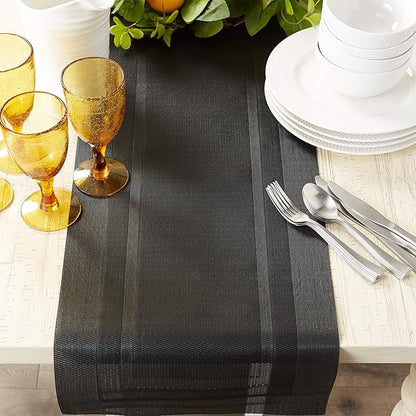 DII PVC Tabletop Collection Woven Indoor/Outdoor, Table Runner, 14x72, Black (Pack of 12)