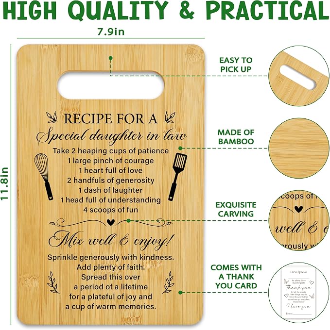 Birthday Gifts for Daughter In Law, Ricepe Bamboo Cutting Board, Charcuterie Board for Kitchen Decor, Funny Christmas Gift from Mother In Law Father In Law -17