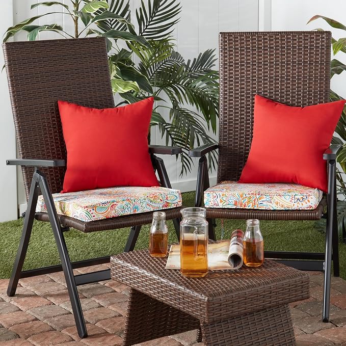 Outdoor 18 inch Square Patio Dining Chair Pads – Comfortable Fiber-Filled Seat Cushions with Ties, Reversible Polyester Fabric - Jamboree Paisley, Set of 4