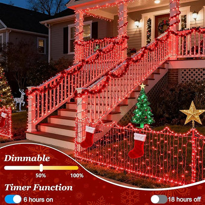 Christmas String Lights Outdoor Green Wire 240FT 750 LED Red | Dimmable, 12 Light Styles, Memory Timer, Waterproof, 29V Safe Low Voltage, Diamond-Faceted LED, Energy Efficiency