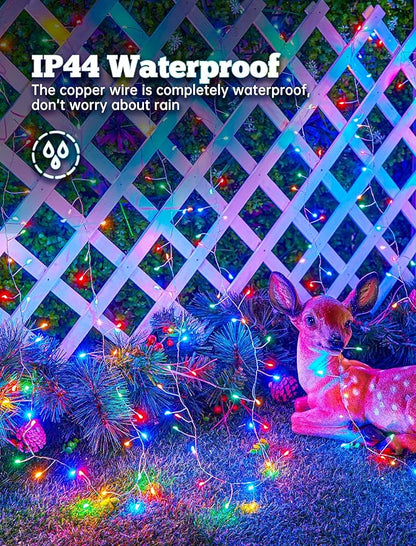 Brightown Solar Lights for Outside, 10Ft 120 LED Solar String Lights Outdoor Waterproof, 8 Modes Firecracker Balcony Light for Tree Patio Christmas Party Wedding Decor, Multicolor
