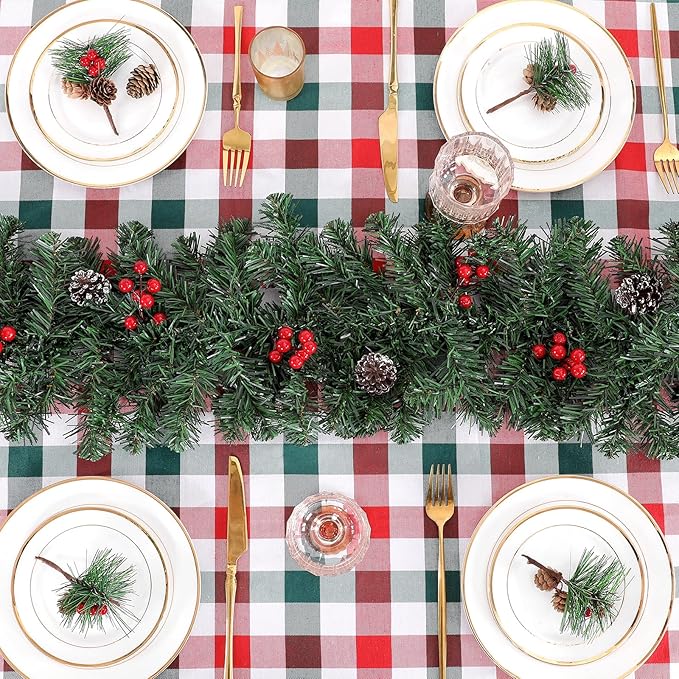 B-COOL Checkered Plaid Tablecloth Christmas Fabric - Rectangle 56x84 Inches Classic Gingham Buffalo Plaid Table Cloth for Indoor Outdoor Use Washable Table Cover for Kitchen BBQs Parties