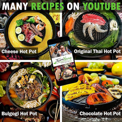 TomYang Korean Bbq Grill Pan, 13 inch, Camping Pan, Stove Top Non-stick Coating, More than 100 Recipe Videos, KBBQ pan, 4 x Bamboo tongs, Dishwasher, Grill Pan, Korean food