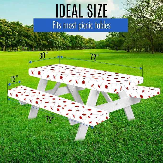 Premium Picnic Table Cover with Bench Covers Vinyl Fitted picnic table covers with Elastic RV Camping Accessories and Camper must haves Waterproof (Summer Flowers, 72 x 30 (6ft) with skewers