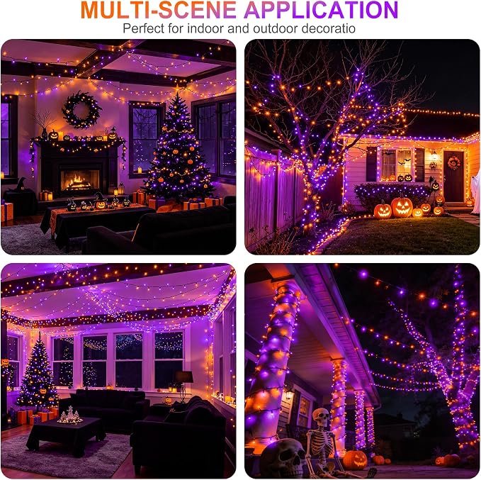 weillsnow 500 LED Halloween Lights Outdoor,164 FT Twinkle Lights Waterproof | Purple&Orange, 8 Modes, Plug in, Timer & Memory Function, for Halloween Party Garden and Home Decor, Indoor&Outdoor Use