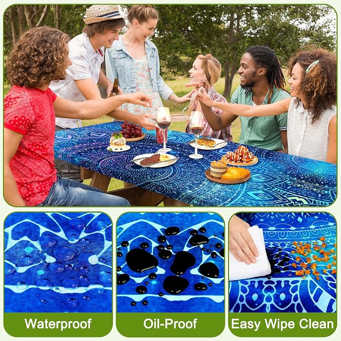 Picnic Table and Bench Cover Set, Waterproof Fitted Elastic Cloth | Portable Camping Essentials With Built-In Storage Pocket And Waterproof Fabric For Outdoor RV Or Picnic Table Use