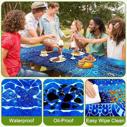 Picnic Table and Bench Cover Set, Waterproof Fitted Elastic Cloth | Portable Camping Essentials With Built-In Storage Pocket And Waterproof Fabric For Outdoor RV Or Picnic Table Use