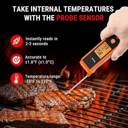 TempPro TempScan 2-in-1 Infrared Thermometer Gun with Meat Probe | Instant Read Thermometer for Grilling, Non-Contact Infrared Thermometer for Cooking Pizza Oven Griddle HVAC Pool AC Vent