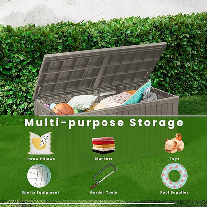 200 Gallon Lockable Resin Outdoor Storage Box, Waterproof & Weather Resistant Deck Box for Patio Cushion, Garden Tools & Pool Accessories, Grey