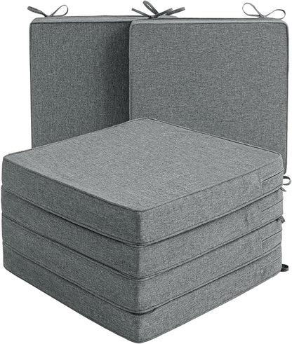 Outdoor Chair Cushions, Set of 6, 24 x 24 Inch, Dark Grey | Water Resistant, Fade Resistant, Patio Furniture Square Seat Replacement, Removable Cover with Ties, Non-Slip Bottom