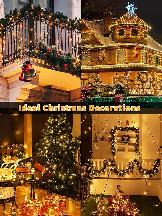 BrightChristmas 1000 LED 328 FT Christmas Lights, Waterproof Outdoor String With Remote and Timer, 8 Modes Dimmable, Fairy Lights for Holiday Decor (Warm White)