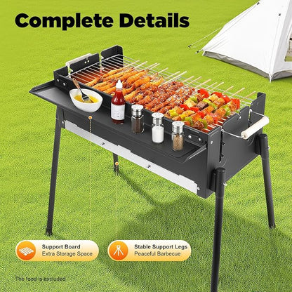 Portable Stainless Steel Charcoal Grill - Folding BBQ Tool Kit for Outdoor Cooking, Camping, Picnics, Hiking, Tailgating & Backpacking Adventures