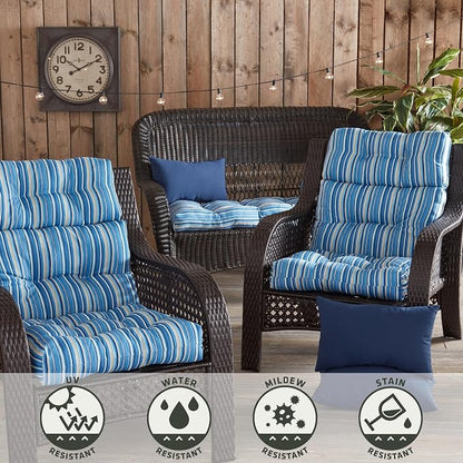 Greendale Home Fashions Steel Blue Stripe 44'' x 22'' Outdoor High Back Chair Cushion