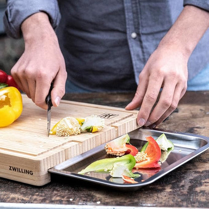 ZWILLING BBQ+ Cutting Board with Stainless Steel Tray, Bamboo Wood, 15.5-inch x 12-inch