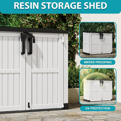 Outdoor Horizontal Resin Storage Box 36 Cu Ft with Lockable Doors, Portable Outdoor Storage Shed -Waterproof Outdoor Storage Cabinet for Garden