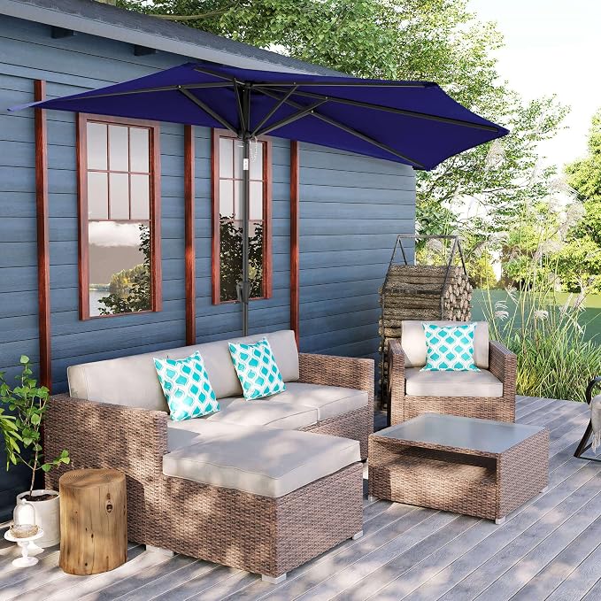 FLAME&SHADE 9ft Half Patio Umbrella - Half Outdoor Umbrella with Tilt UV Protection Waterprool, Half Round Table Umbrella for Wall Balcony, Pool, Porch, Garden, Deck, Market, Backyard (Navy Blue)