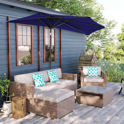FLAME&SHADE 9ft Half Patio Umbrella - Half Outdoor Umbrella with Tilt UV Protection Waterprool, Half Round Table Umbrella for Wall Balcony, Pool, Porch, Garden, Deck, Market, Backyard (Navy Blue)