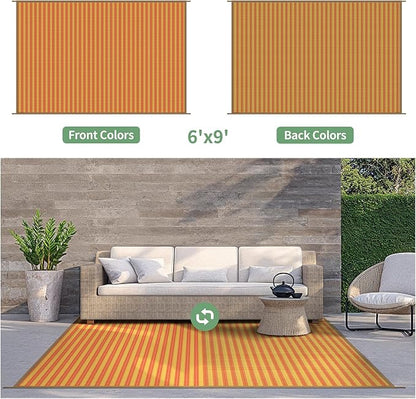 GENIMO Outdoor Rug, Waterproof Plastic Rugs for Patio, 6'x9' Orange | Outside Larger Modern Carpet Mat for Porch Decor, Deck, Balcony, Camping, RV, Backyard, Picnic, Beach, Reversible, Foldable