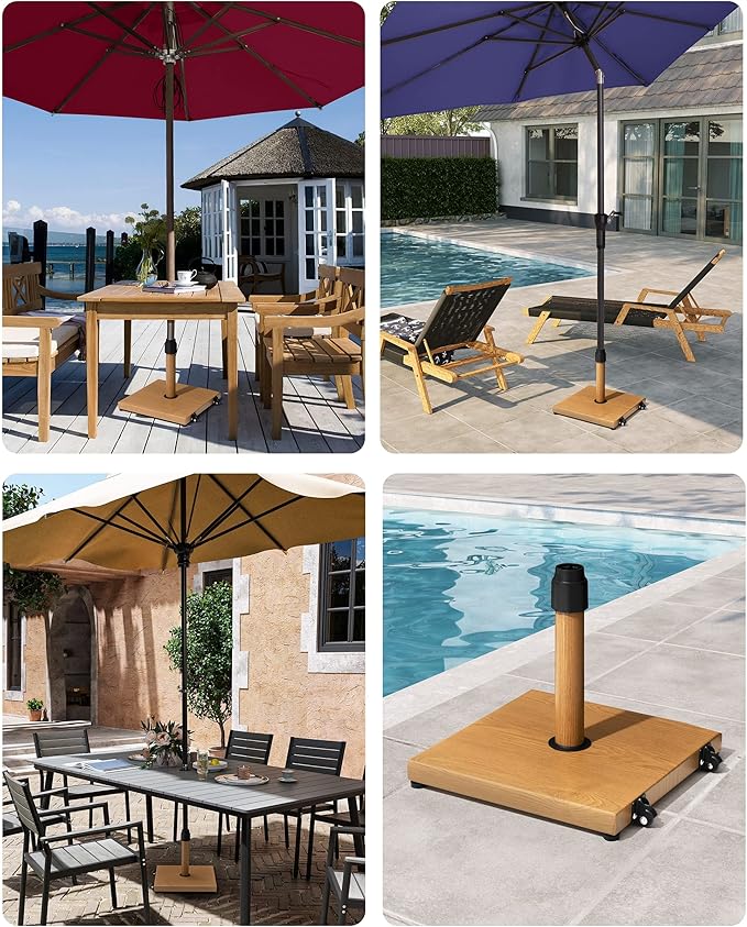 45lbs Patio Umbrella Base with Wheels, Heavy Duty Fringe Umbrella Stand Pre-Filled Concrete, No Sand/Water Needed, Fits 6-12ft Umbrella, Wind-Resistant for Deck, Poolside, Balcony