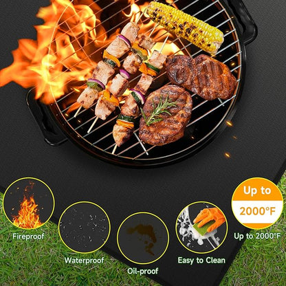 SANLIKE 39" Square Fire Pit Mat Under Grill Mat for Outdoor Grill 3-Layer Double-Sided Fireproof Mat Oil-Proof Waterproof BBQ Pad for Grass Deck Patio Outdoor & Indoor Wood Burning Fire Pit Portable