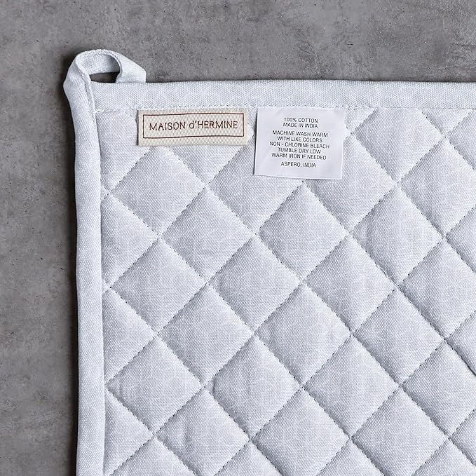 Maison d' Hermine 100% Cotton Oven Mitt & Pot Holder Set (7.5"x13" & 8"x8") Heat Resistant BBQ Cooking Gloves with Loop Baking Grilling Kitchen Hotel Home Farmhouse Spring Summer (Blossoms in Spring)