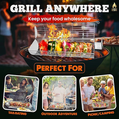 ORIGINAL Rolling Grill Basket Set of 2 w/Detachable Handle. Stainless Steel construction 2 sizes for Outdoor Camping Tailgating Grilling Vegetables
