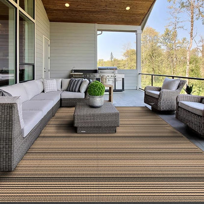 GENIMO Outdoor Rug, Waterproof Plastic Rugs for Patio, 6'x9' Light Brown | Outside Larger Modern Carpet Mat for Porch Decor, Deck, Balcony, Camping, RV, Backyard, Picnic, Beach, Reversible, Foldable