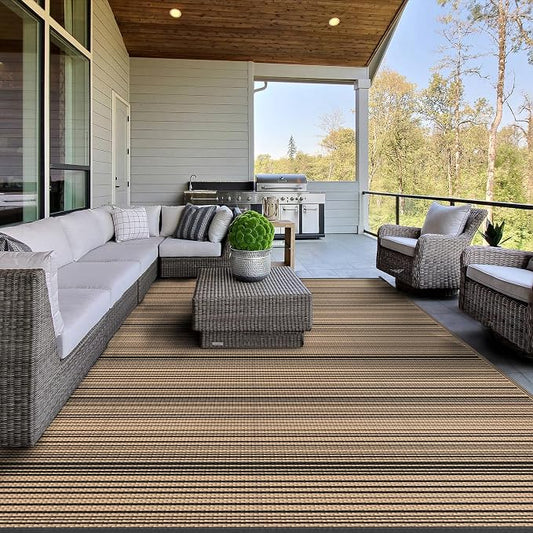 GENIMO Outdoor Rug, Waterproof Plastic Rugs for Patio, 6'x9' Light Brown | Outside Larger Modern Carpet Mat for Porch Decor, Deck, Balcony, Camping, RV, Backyard, Picnic, Beach, Reversible, Foldable