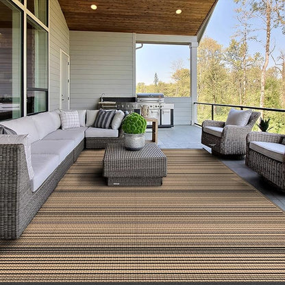 GENIMO Outdoor Rug, Waterproof Plastic Rugs for Patio, 9'x12' Light Brown | Outside Larger Modern Carpet Mat for Porch Decor, Deck, Balcony, Camping, RV, Backyard, Picnic, Beach, Reversible, Foldable