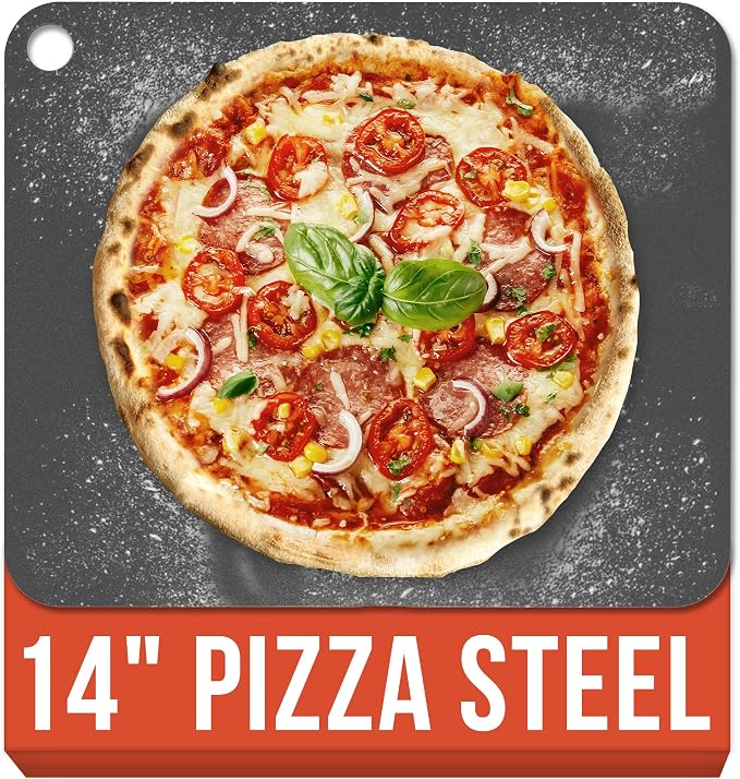 Chef Pomodoro Pizza Steel for Oven 14x12", 1/4" Thick, With Lifting Holes | Baking Steel For Oven, Grill, And Sourdough Bread Baking; Baking Stone For Oven Delivers Crispy, Restaurant-style Pizza Crust
