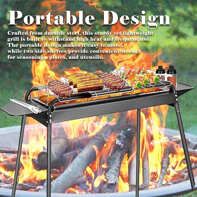 Cuisiland Heavy Duty Portable Steel Movable Charcoal BBQ Grill, Charcoal Smokers Type outdoor steel Barbecue Grill,