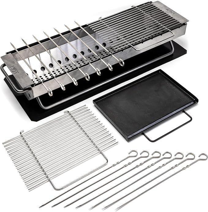 Hickory Summit Hibachi Grill Outdoor Complete Kit - Yakitori Grill - Japanese Tabletop Grilling - Konro Mangal - Binchotan Charcoal BBQ - Perfect for the Park and Your Backyard