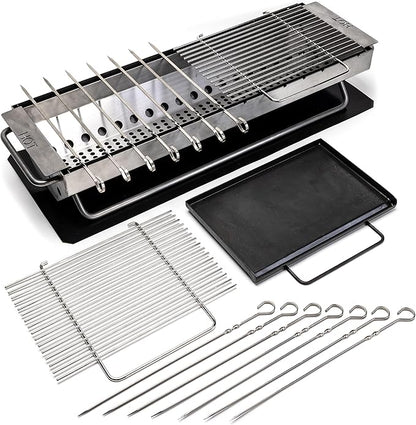 Hickory Summit Hibachi Grill Outdoor Complete Kit - Yakitori Grill - Japanese Tabletop Grilling - Konro Mangal - Binchotan Charcoal BBQ - Perfect for the Park and Your Backyard
