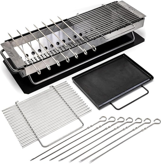 Hickory Summit Hibachi Grill Outdoor Complete Kit - Yakitori Grill - Japanese Tabletop Grilling - Konro Mangal - Binchotan Charcoal BBQ - Perfect for the Park and Your Backyard
