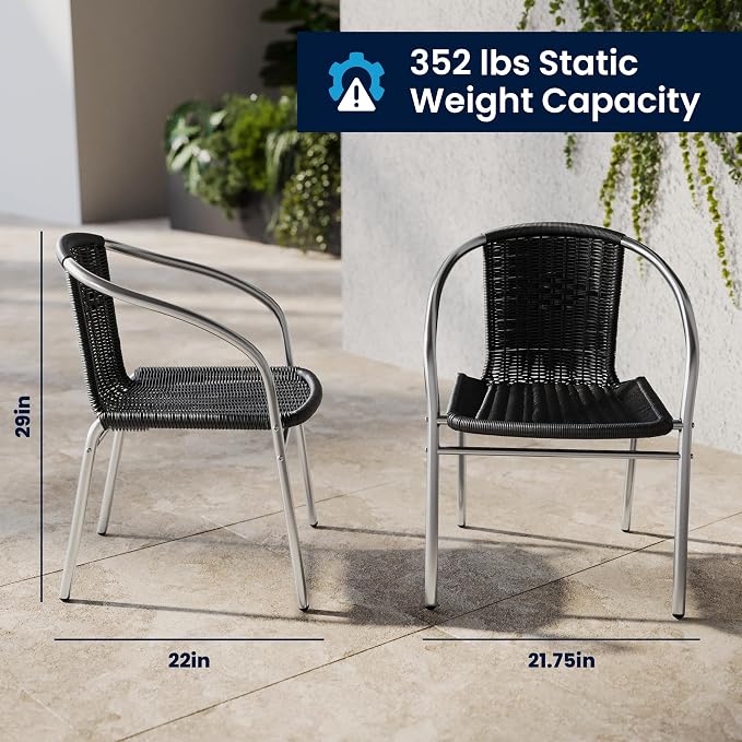 Flash Furniture 27.5'' Square Aluminum Indoor-Outdoor Table Set with 2 Black Rattan Chairs | Indoor/Outdoor Use, Black Rattan Chairs