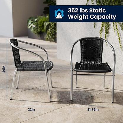 Flash Furniture 27.5'' Square Aluminum Indoor-Outdoor Table Set with 2 Black Rattan Chairs | Indoor/Outdoor Use, Black Rattan Chairs
