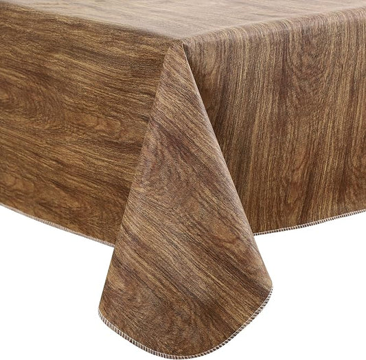 Walrus Heavy Duty Vinyl Tablecloth with Flannel Backing Waterproof Oil-Proof Plastic Table Cloth Stain-Resistant Wipeable Rectangle or Square Table Cover for Indoor and Outdoor (Wood, 60X84 Inch)