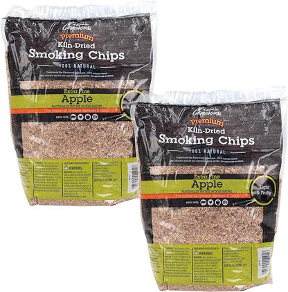 Camerons All Natural Extra Fine Apple BBQ Wood Chips, 2 Pack - 260 Cu. in. Bag, Approx 2 lbs ea- Kiln Dried Sawdust Shavings for Cocktail Smoking Guns, Smokers, Smoke Boxes - Barbecue Grilling Gifts
