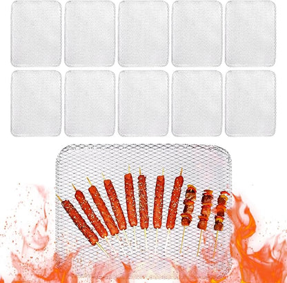 Disposable Grill Toppers, Non-Stick Aluminum BBQ Mat, 10-Pack, 15.3x12 Inches, Silver, Outdoor Grilling Mesh