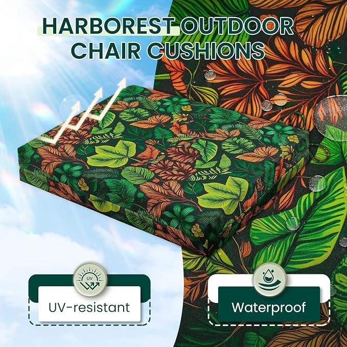 HARBOREST Outdoor Chair Cushions Set of 4, Water Resistant Patio Chair Cushions with Ties, Square Corner Outdoor Seat Cushions for Patio Furniture, 18.5"x16"x3", Colored Leaf