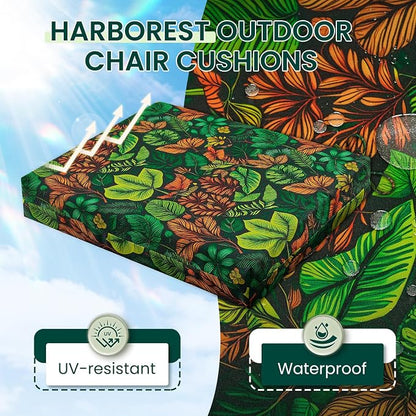 HARBOREST Outdoor Chair Cushions Set of 4, Water Resistant Patio Chair Cushions with Ties, Square Corner Outdoor Seat Cushions for Patio Furniture, 18.5"x16"x3", Colored Leaf