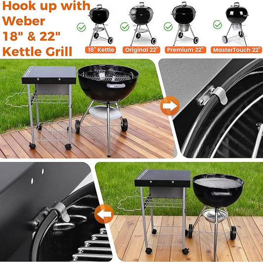 Grill Table Cart for Weber 22 inch Kettle 18in Charcoal Camping Carts for Blackstone 17 inch Griddle Accessories Outdoor Grillling Side Tables Freestanding Barbecue Shelves with Wheels Storage