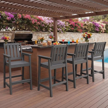 Garvee Outdoor Patio Bar Height Chair Set of 4, All-Weather HDPE Bar Height Barstools Widened Chair Set, Adirondack Chairs Set with Widened Armrests for Garden, Poolside, Bistro