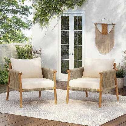Christopher Knight Home Posey Acacia Wood Lounge Chair Outdoor Set of 2 with Removable Cushion, Solid Wood Patio Accent Chair, Patio Furniture Set Sofa Chair, Teak+Beige